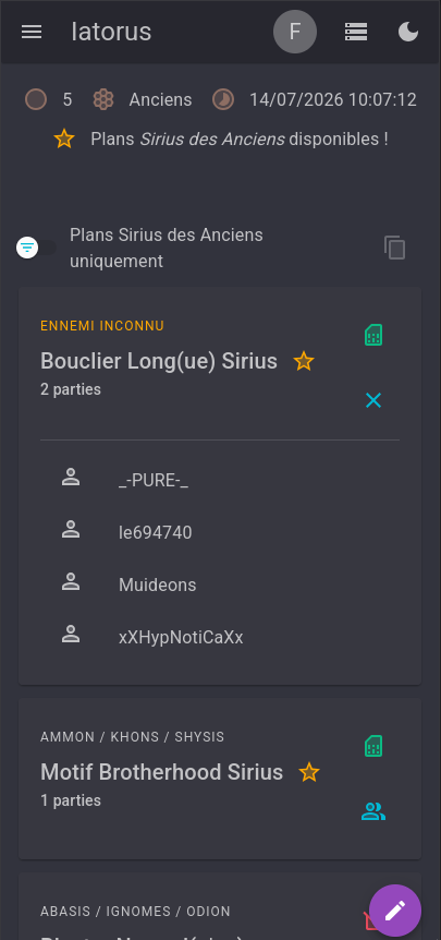 exemple de page de l'application : plans d'une planète